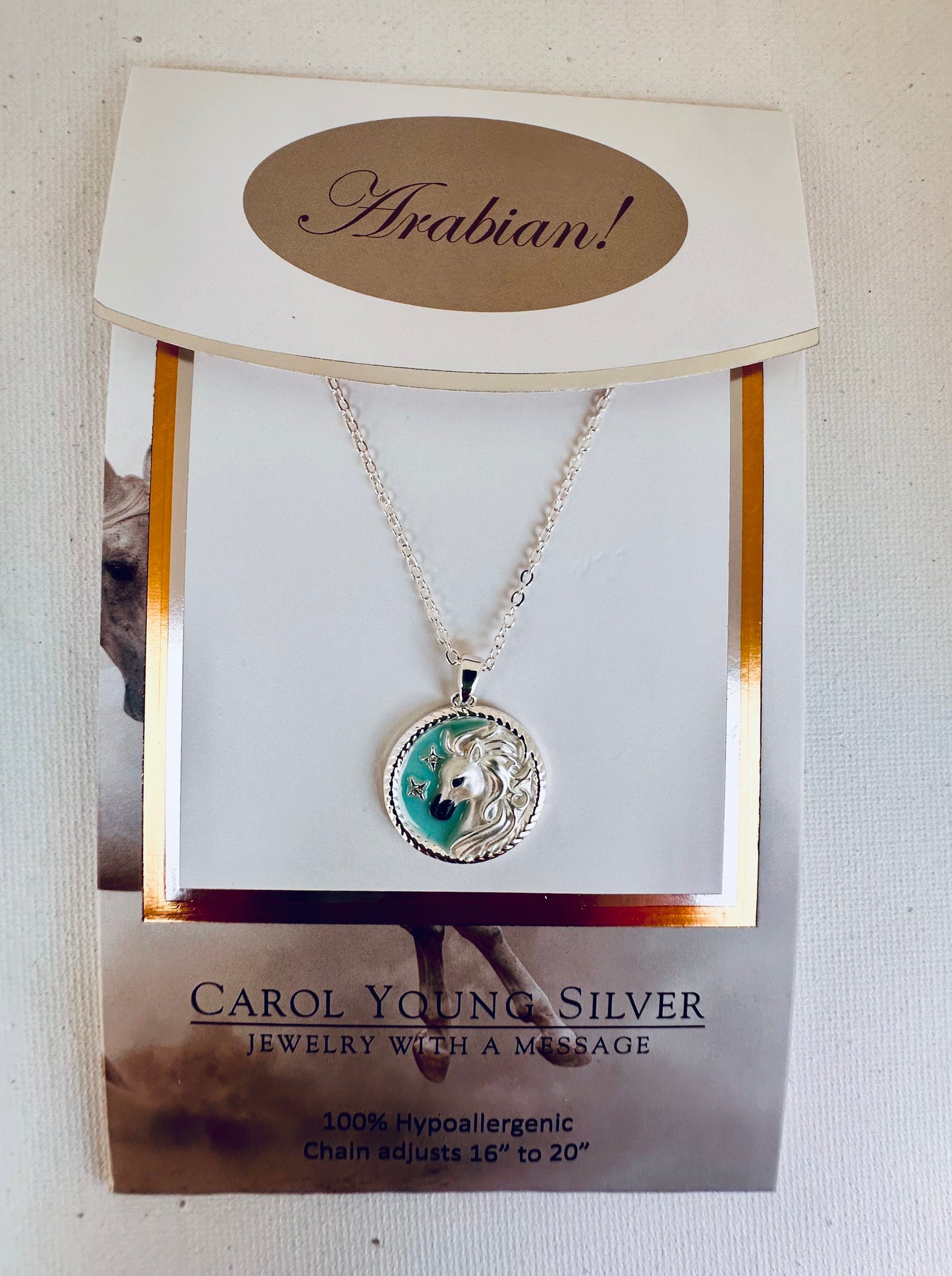 ARABIAN carded horse face Disk Necklace with Aqua