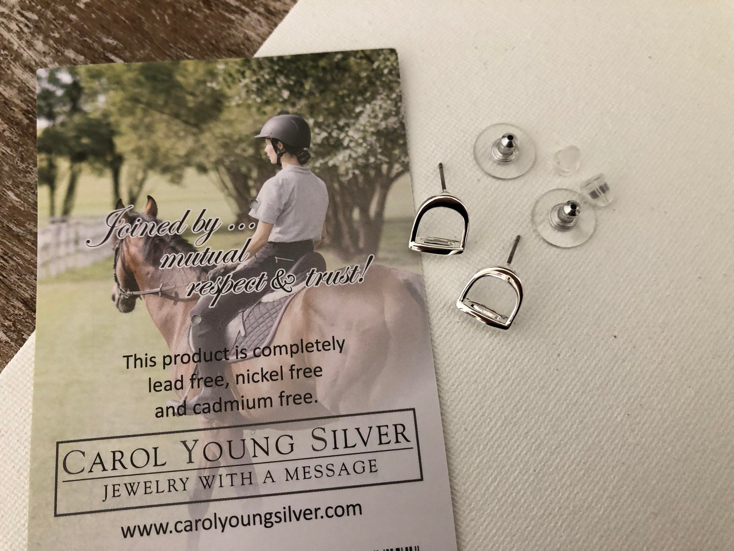 English Saddle Stirrup Earrings POST on CARD