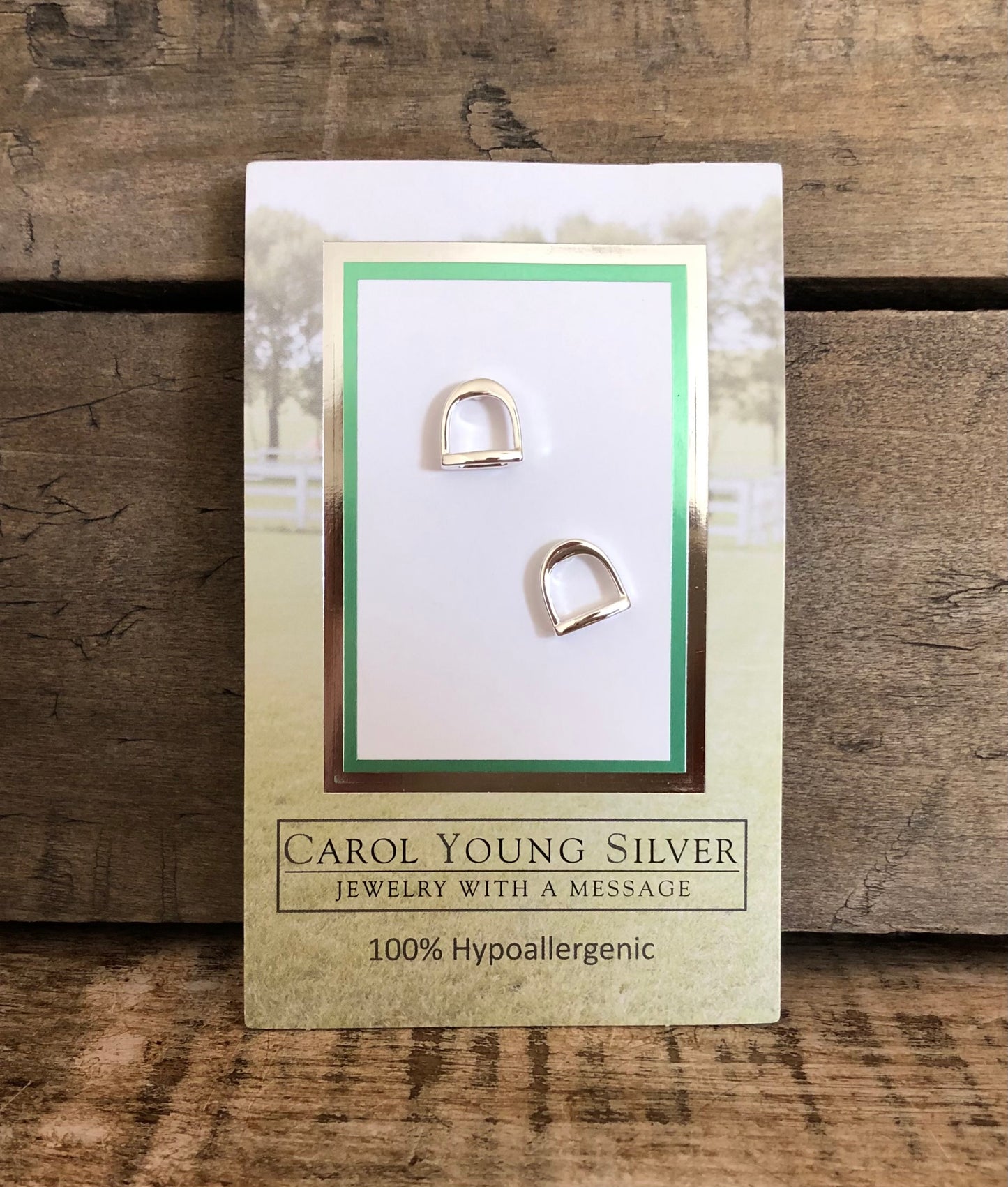 English Saddle Stirrup Earrings POST on CARD