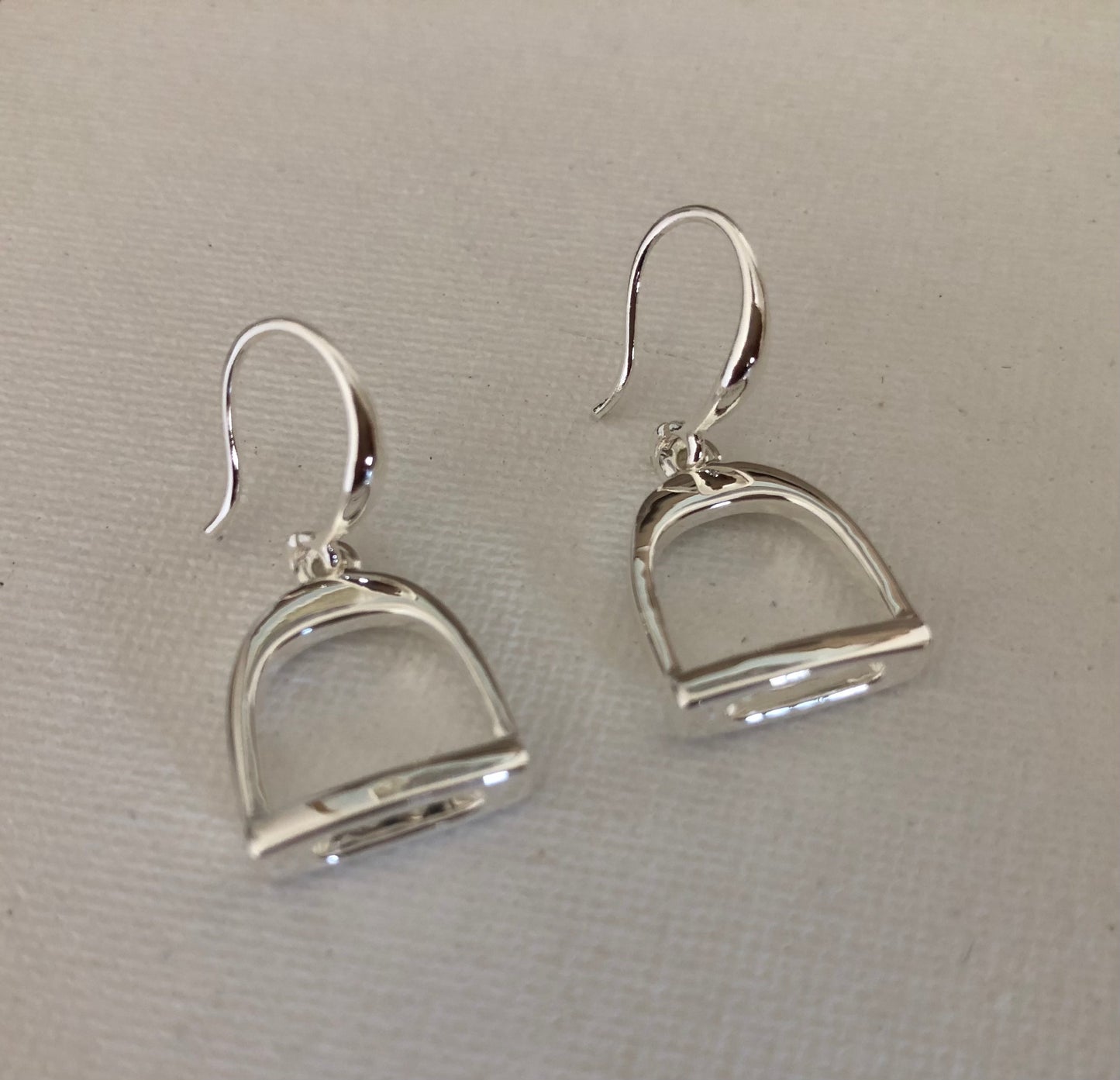 English Saddle Stirrup Earrings WIRE on CARD