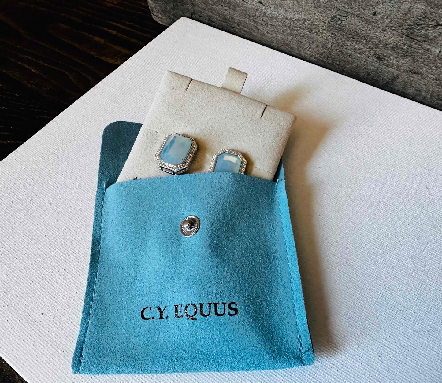 BOLD Rectangle Aqua stone earrings POST