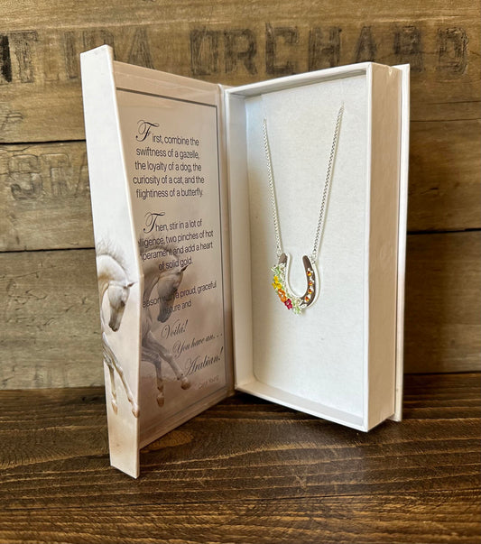Equestrian: ARABIAN/Horseshoe with Flowers BOXED necklace