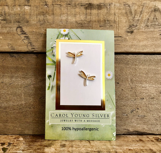 Dragonfly Earrings/Petite Gold & Silver Tone on Card