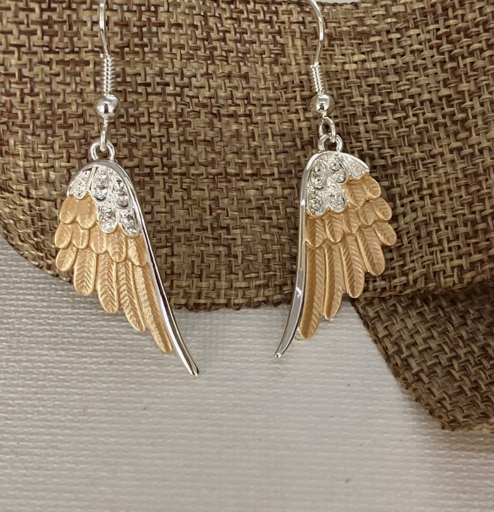 Angel Wings Earrings Two tone WIRE on CARD