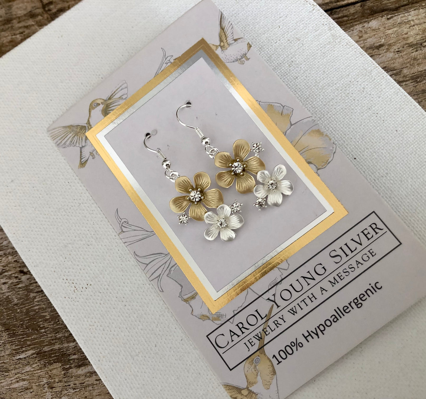 Hummingbird Story BLING - Two Flower WIRE earrings