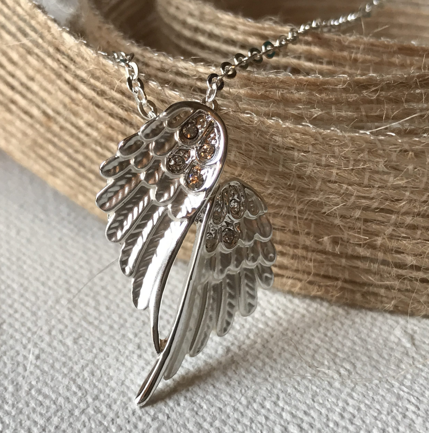 Angel Wings CARDED Necklace Petite Silver tone
