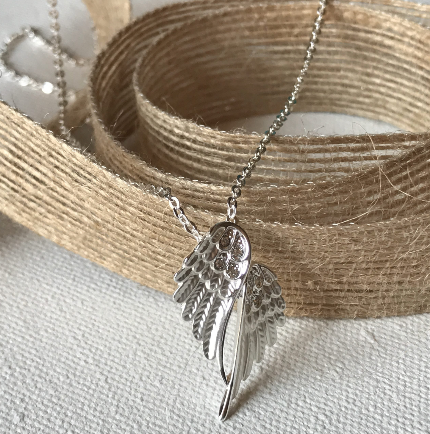 Angel Wings CARDED Necklace Petite Silver tone