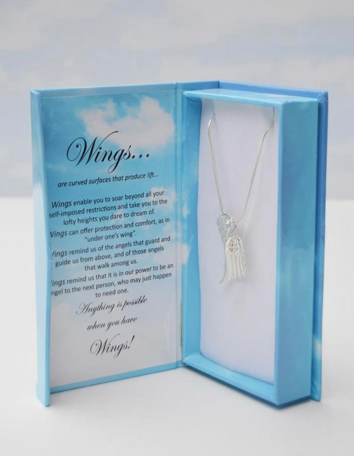 Angel Wings BOXED Necklace Silver Tone