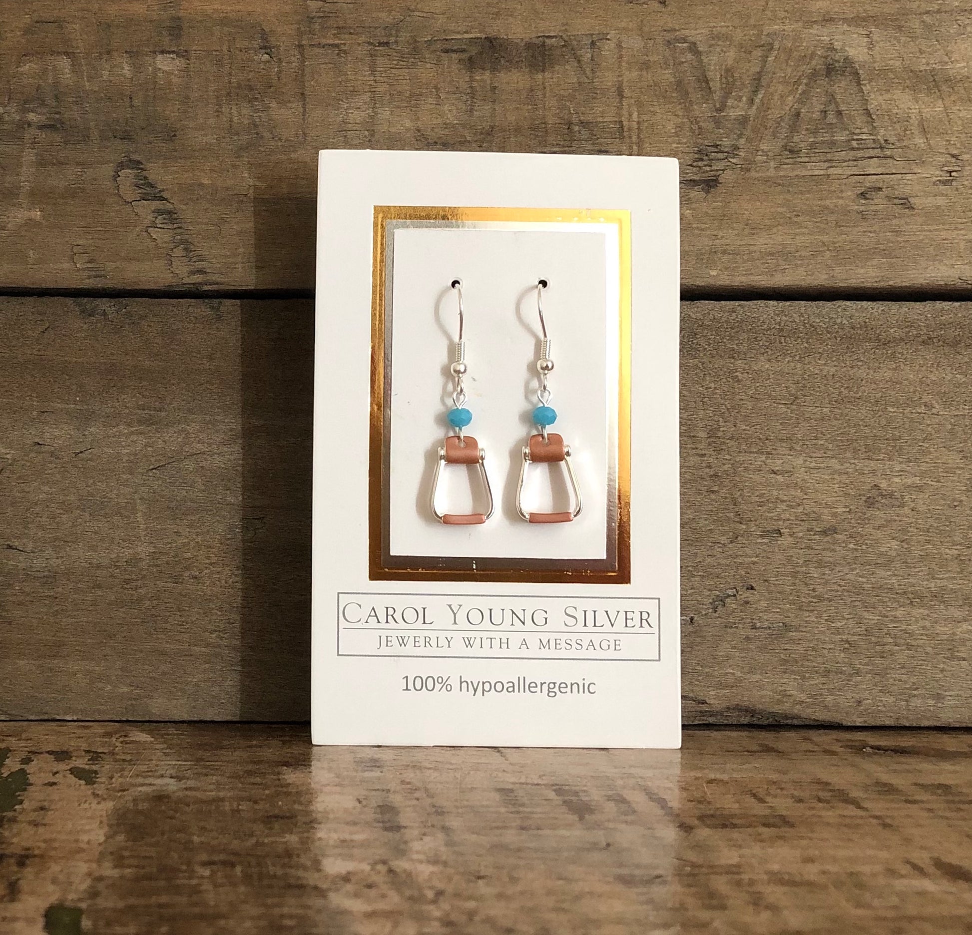 Saddle Stirrup Wire Earrings with AQUA bead