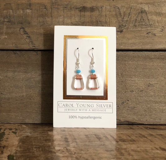 Saddle Stirrup Wire Earrings with AQUA bead