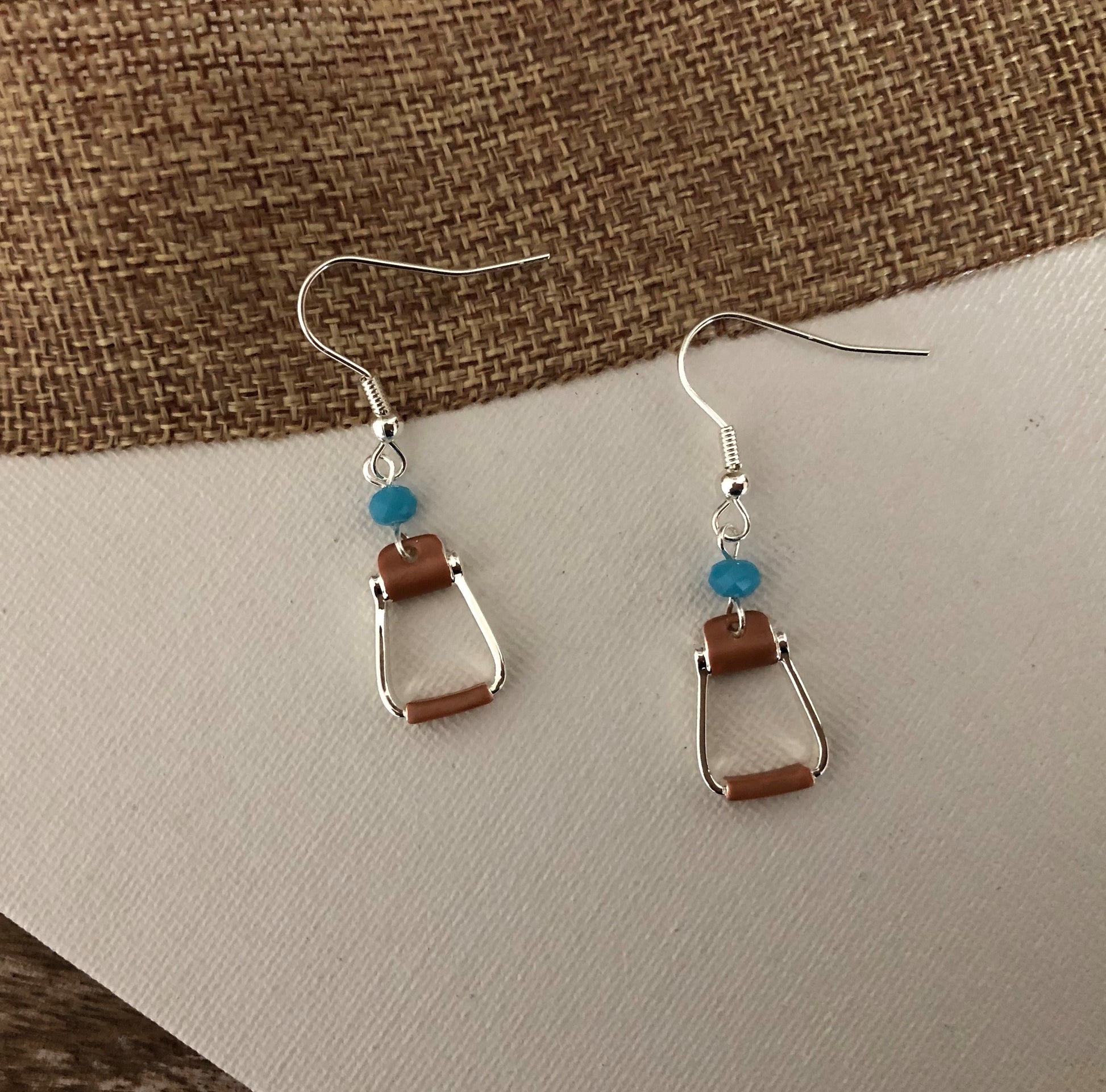 Saddle Stirrup Wire Earrings with AQUA bead