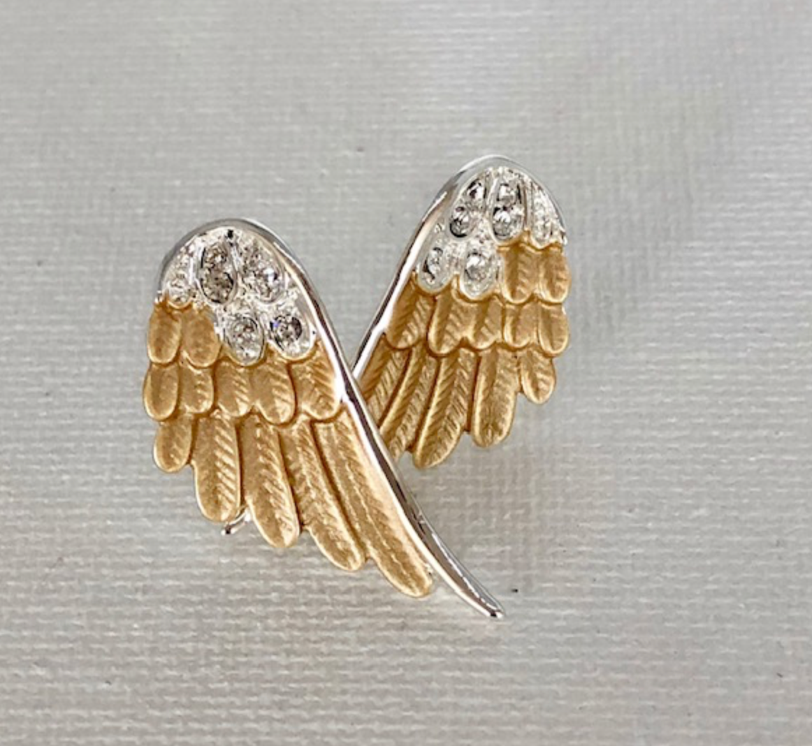 Angel Wings Earrings Two tone POST on CARD
