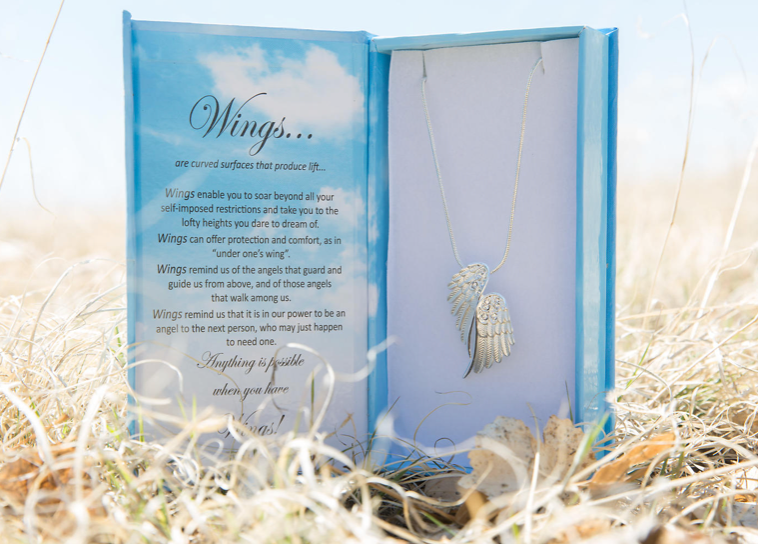 Angel Wings BOXED Necklace Silver Tone