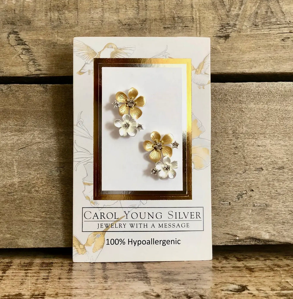 Hummingbird Story BLING - Two Flower POST earrings