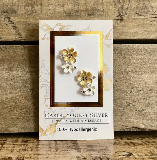 Hummingbird Story BLING - Two Flower POST earrings