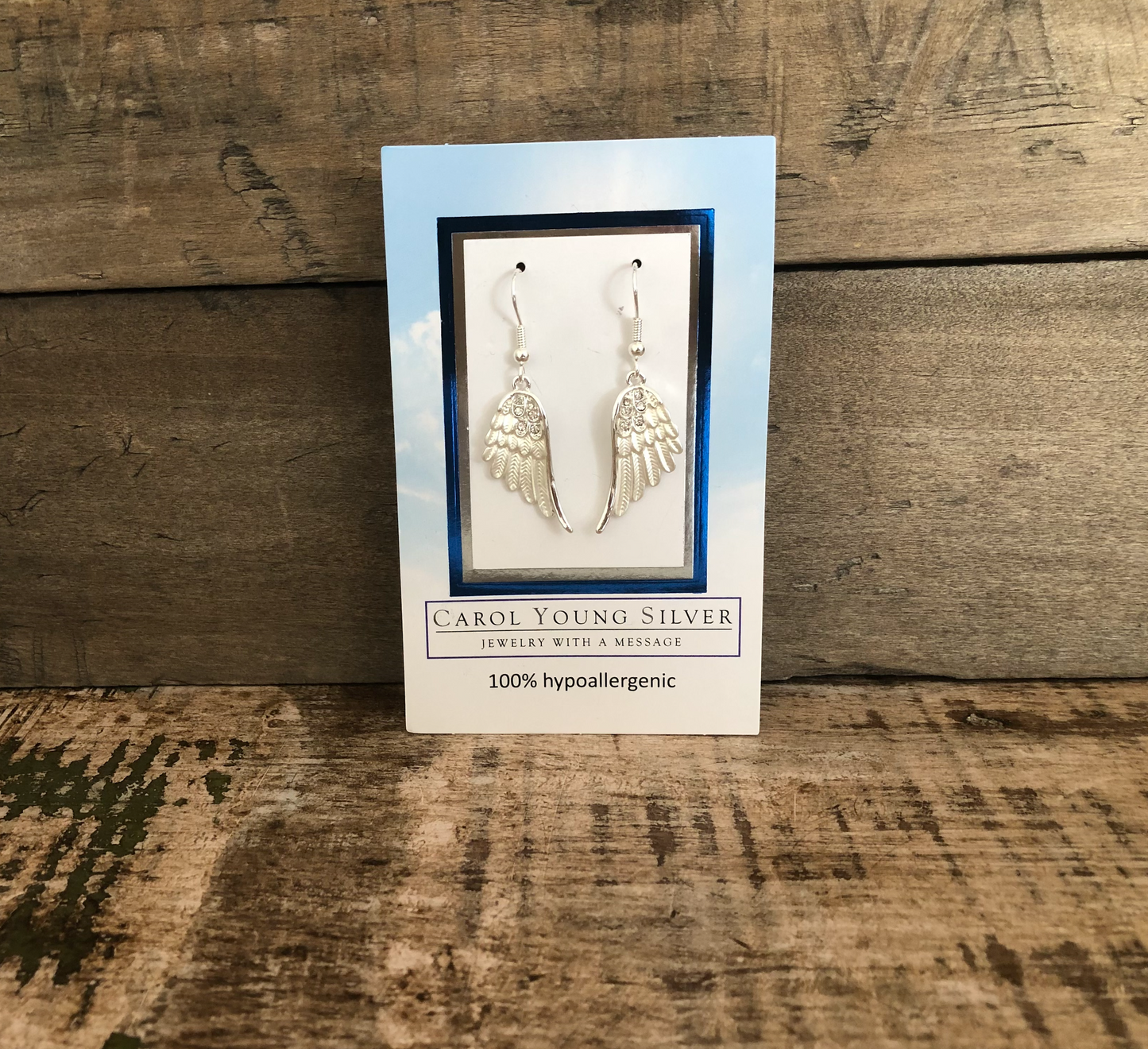 Angel Wings Earrings Silver Tone WIRE on CARD