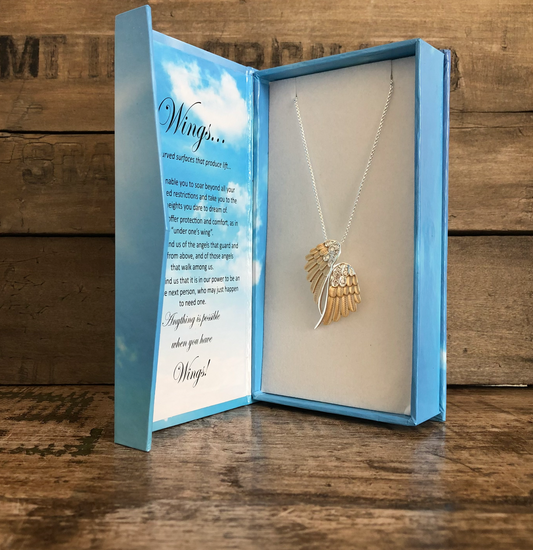 Angel Wings BOXED Necklace Two Tone