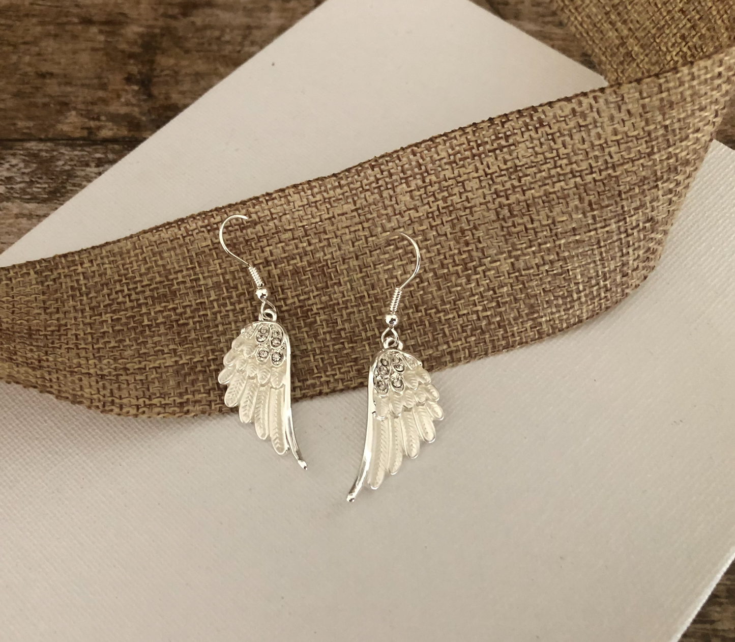 Angel Wings Earrings Silver Tone WIRE on CARD