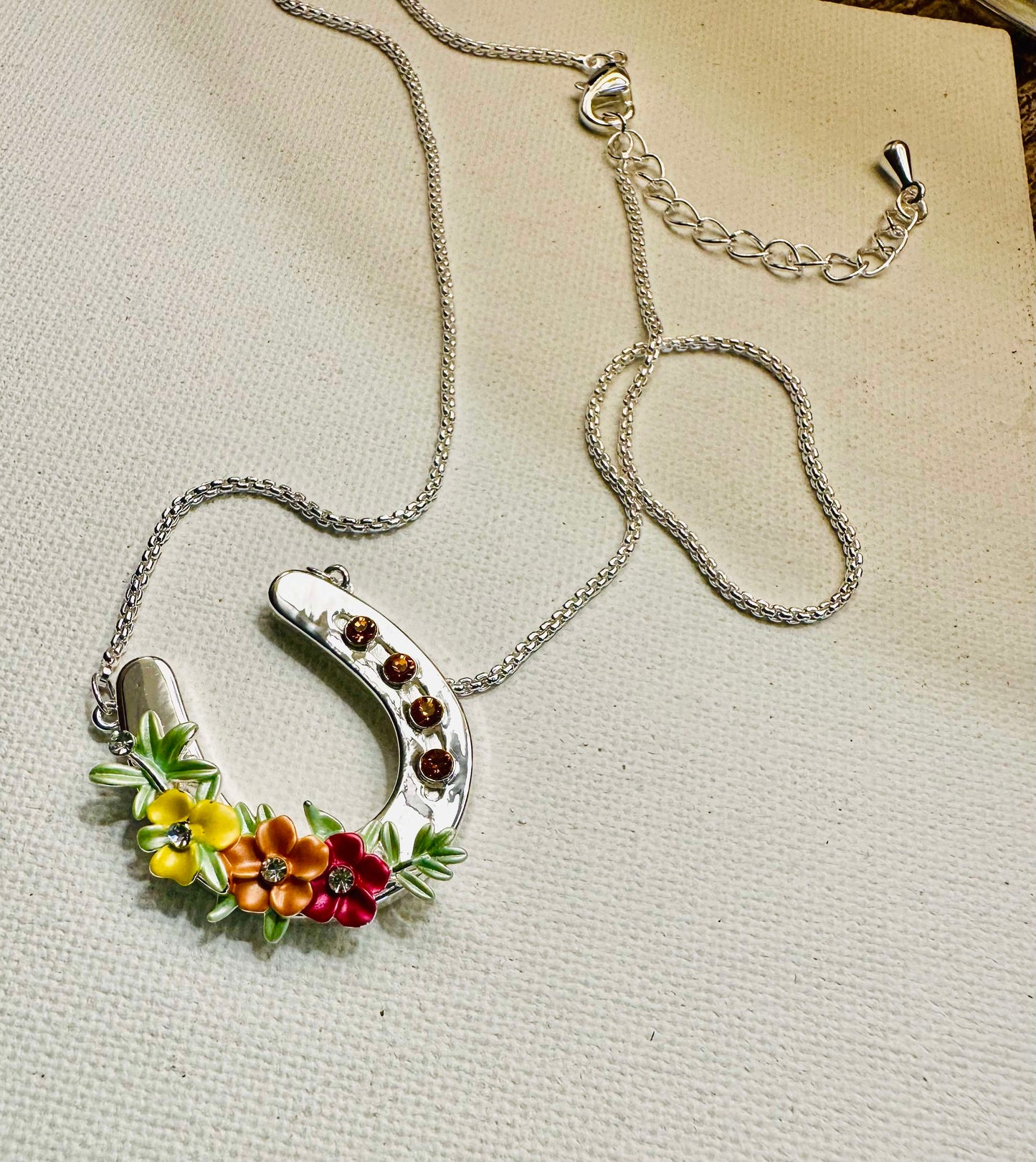 Horseshoe with Flowers BOXED necklace