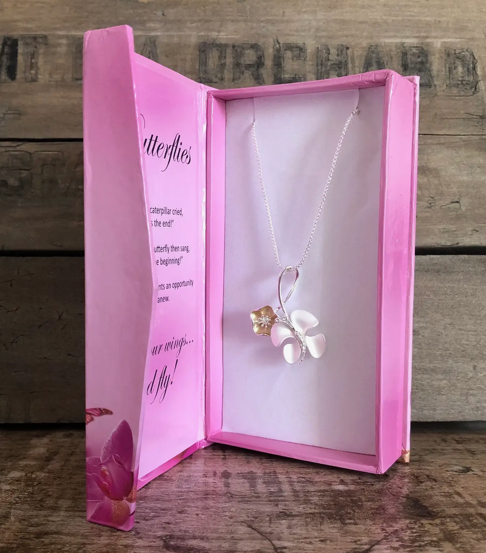 Butterfly BOXED Abstract with Flower Necklace
