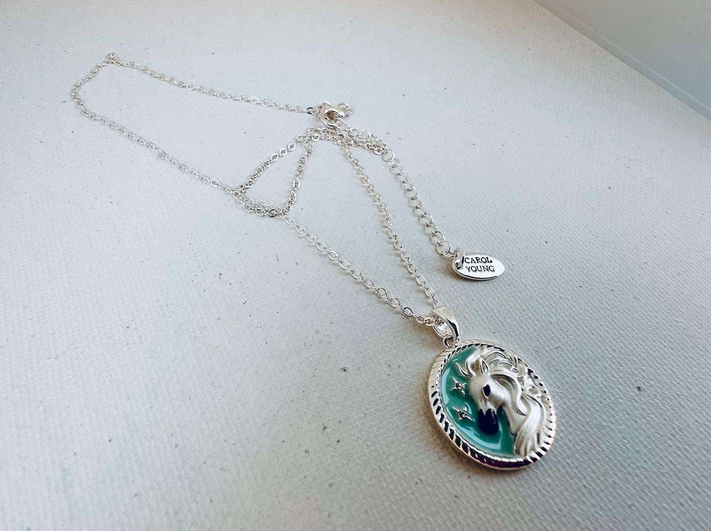 ARABIAN horse face Disk Necklace with Aqua