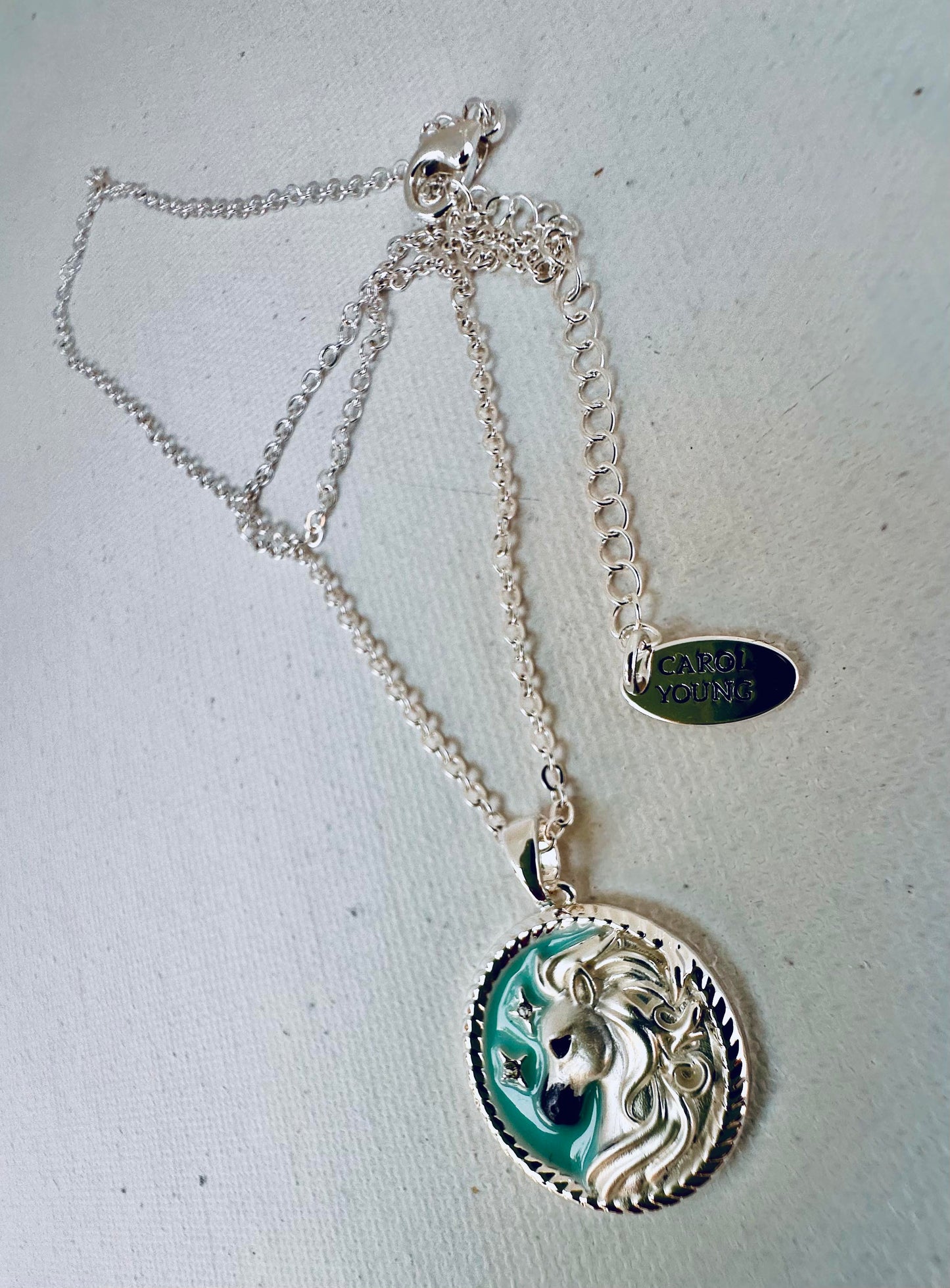 ARABIAN horse face Disk Necklace with Aqua