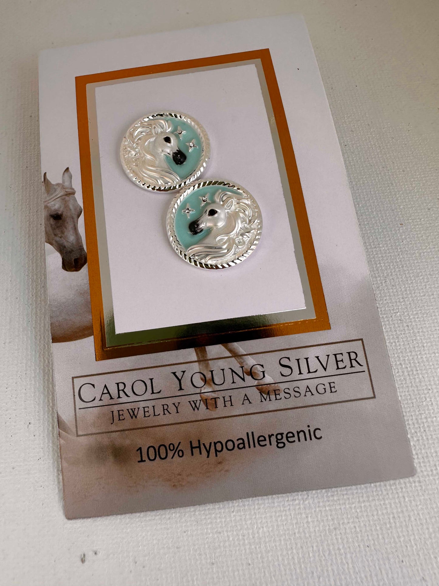 ARABIAN Horse face Disk Earring POST