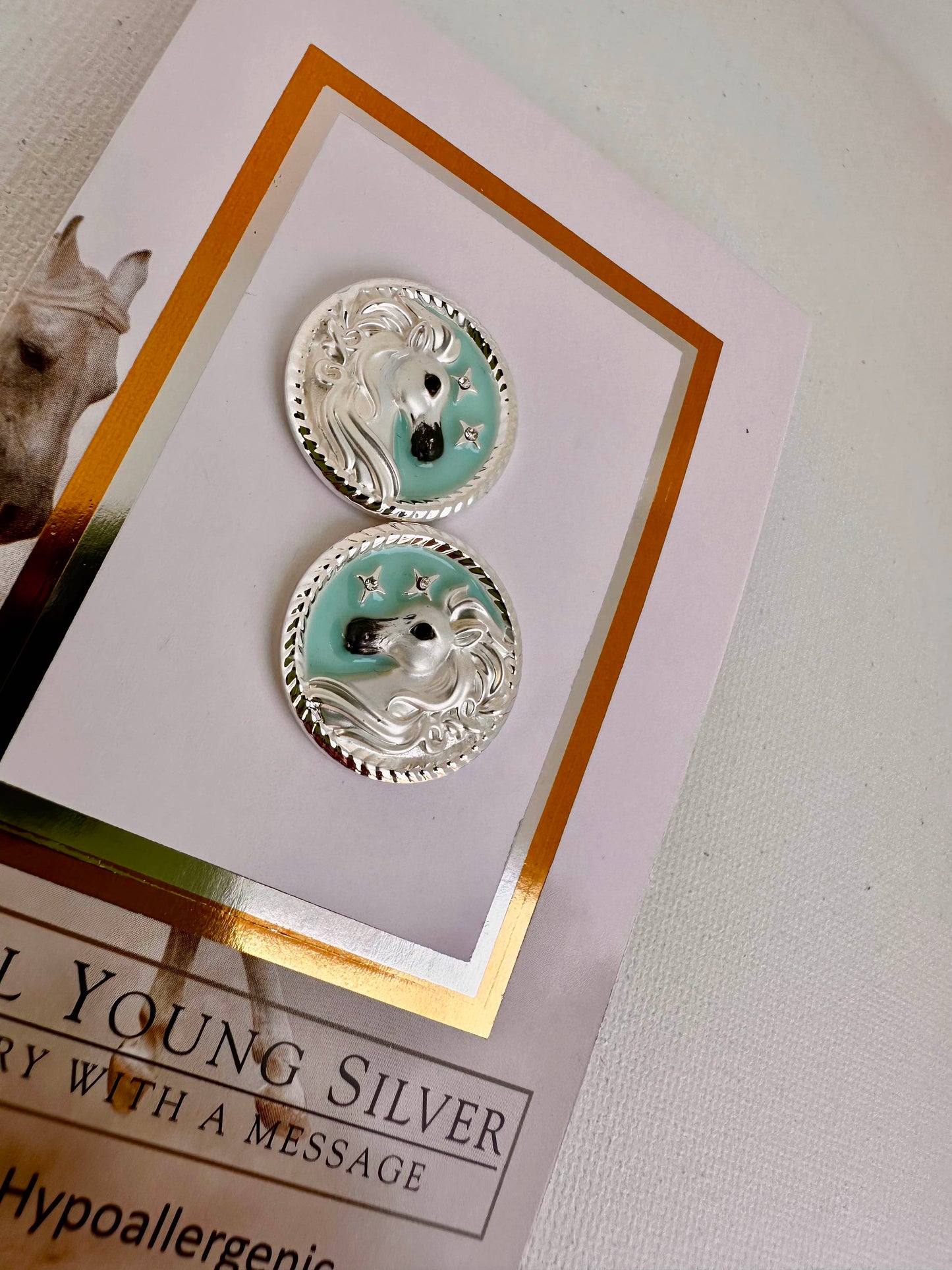 ARABIAN Horse face Disk Earring POST