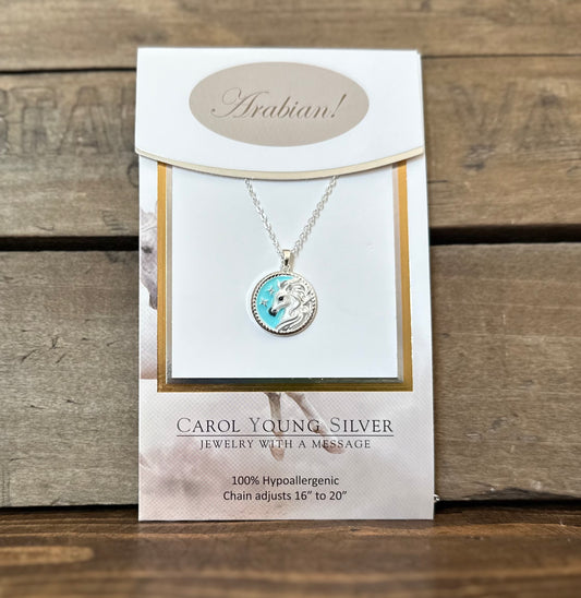 ARABIAN carded horse face Disk Necklace with Aqua