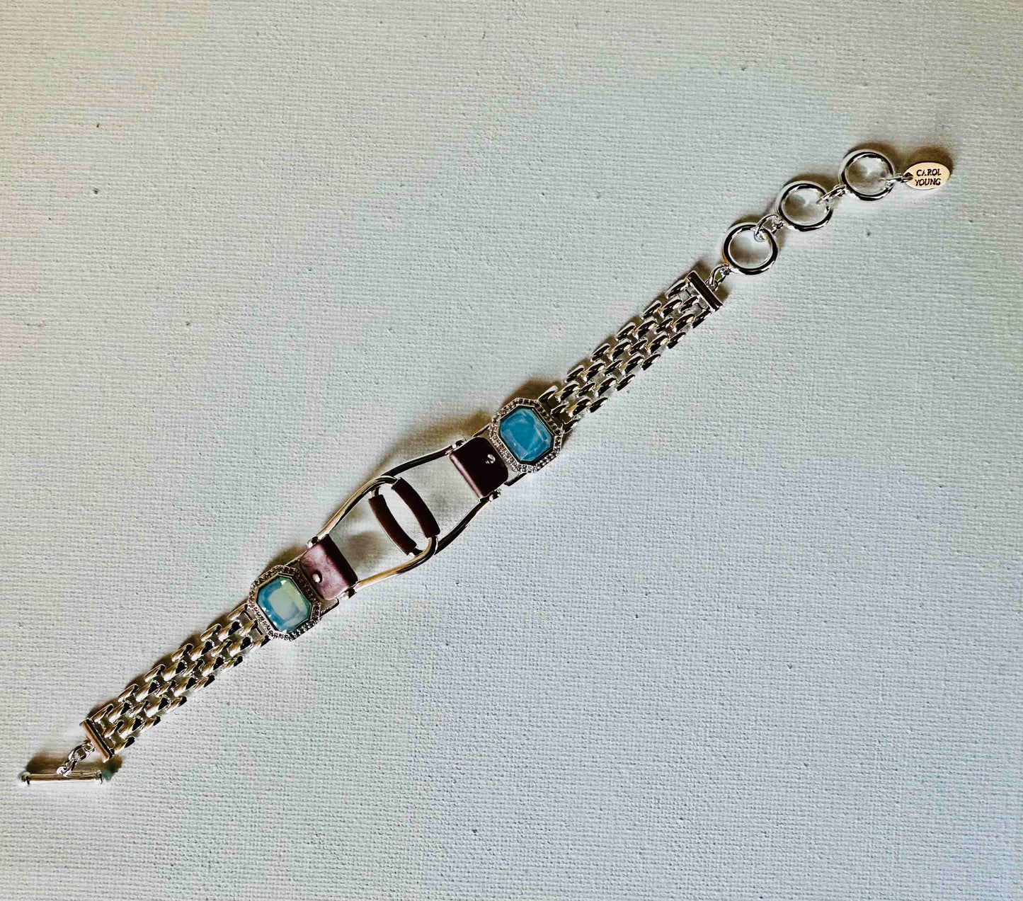 BOLD Bracelet Western Saddle Stirup/Aqua stone w/toggle