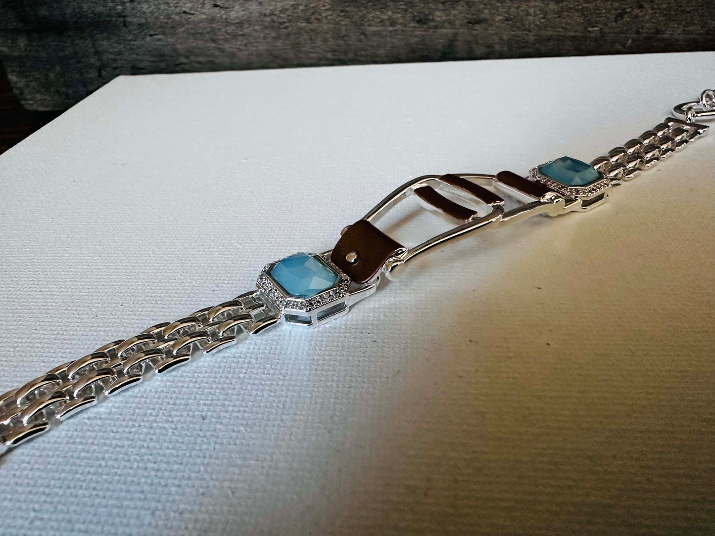 BOLD Bracelet Western Saddle Stirup/Aqua stone w/toggle