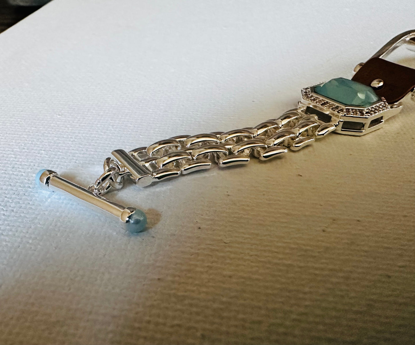 BOLD Bracelet Western Saddle Stirup/Aqua stone w/toggle