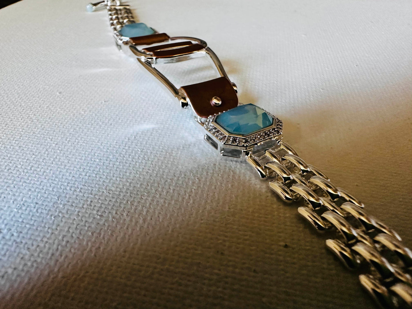 BOLD Bracelet Western Saddle Stirup/Aqua stone w/toggle