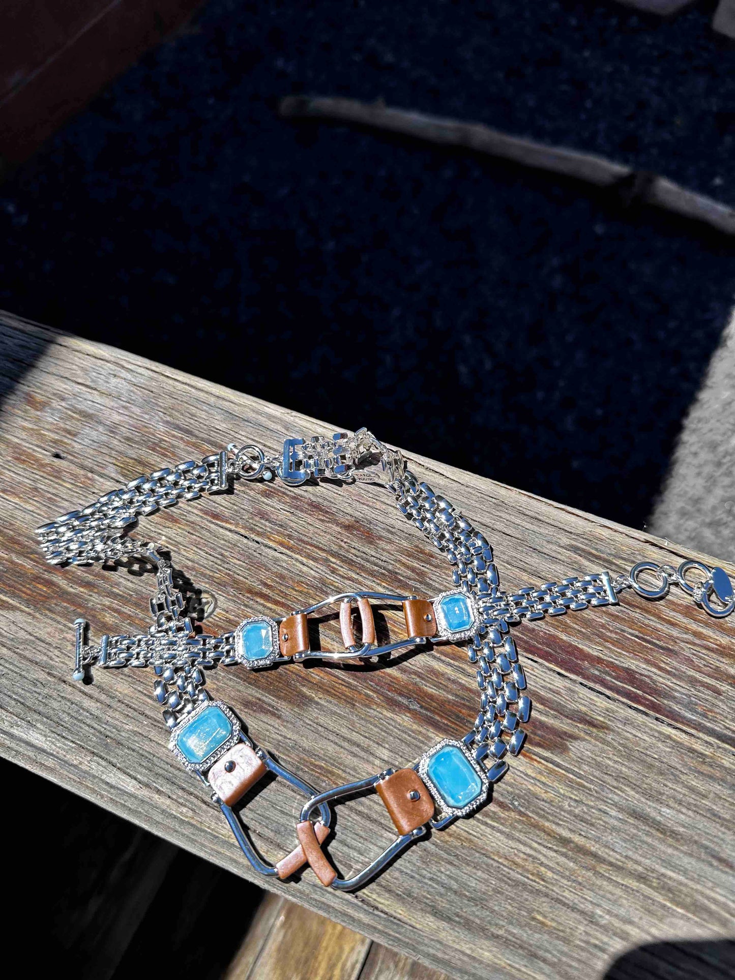 BOLD Bracelet Western Saddle Stirup/Aqua stone w/toggle