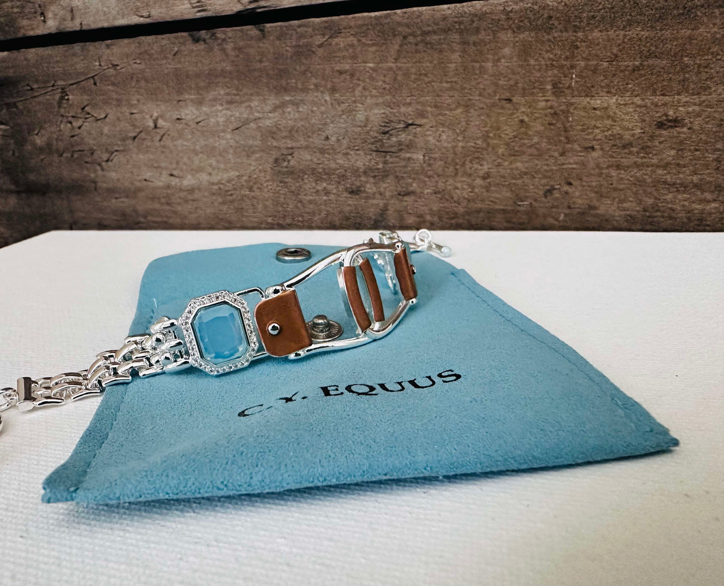 BOLD Bracelet Western Saddle Stirup/Aqua stone w/toggle