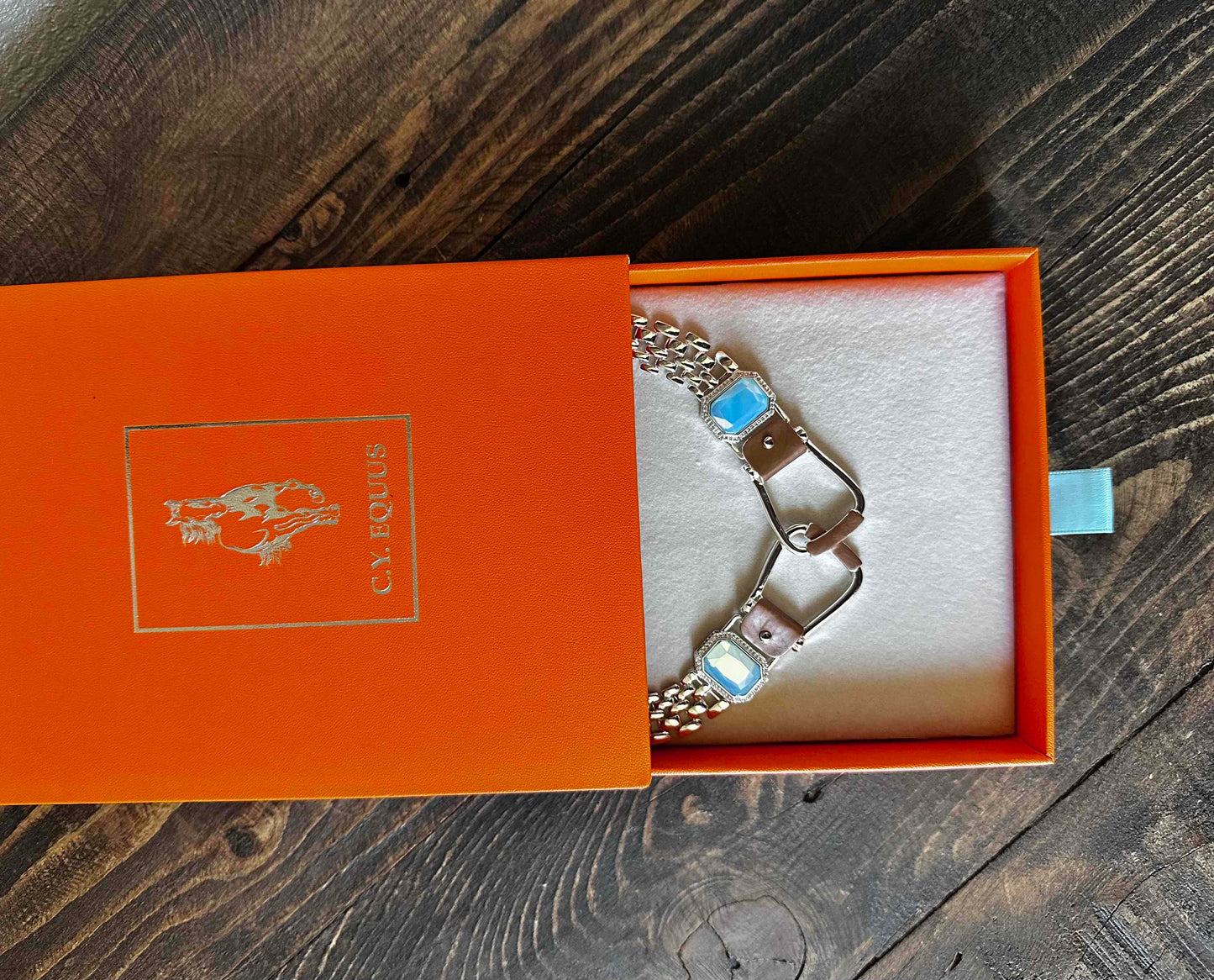 BOLD and beautiful: Westeren Saddle Stirrup Necklace/Aqua stone w/toggle