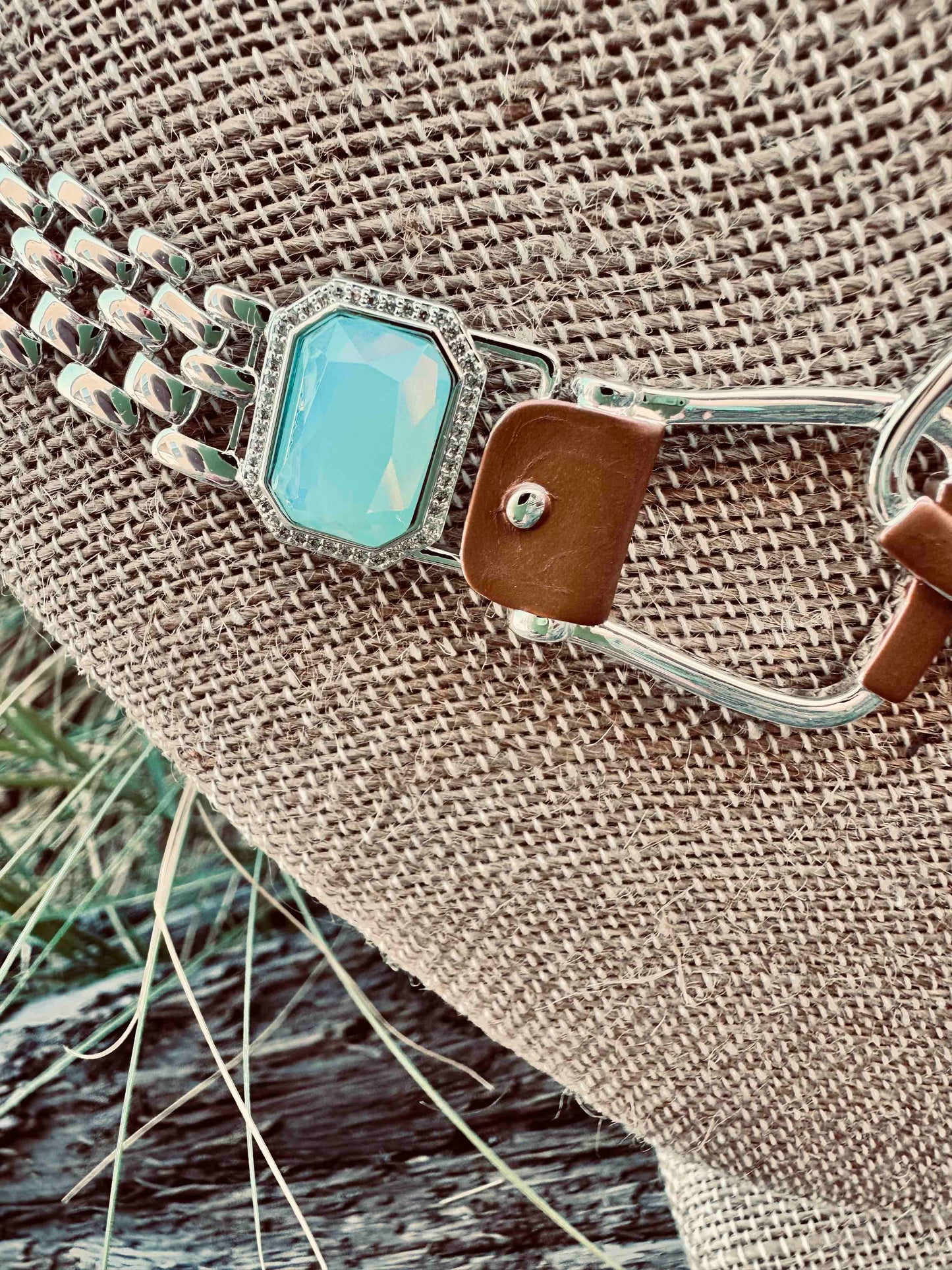 BOLD and beautiful: Westeren Saddle Stirrup Necklace/Aqua stone w/toggle