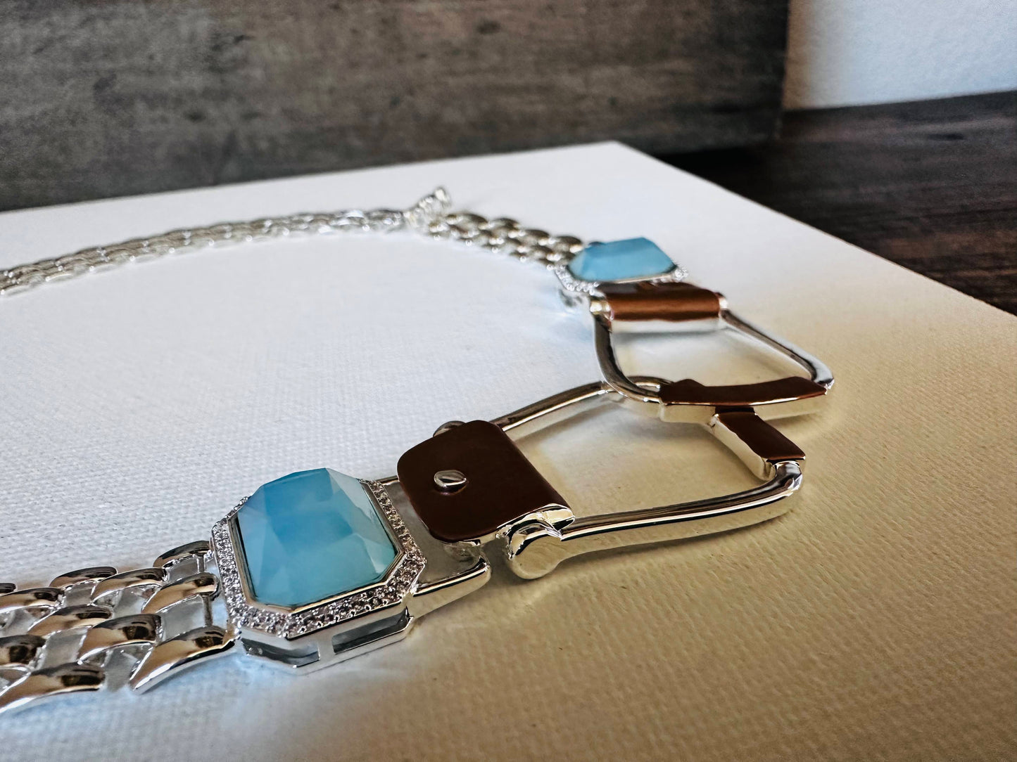 BOLD and beautiful: Westeren Saddle Stirrup Necklace/Aqua stone w/toggle