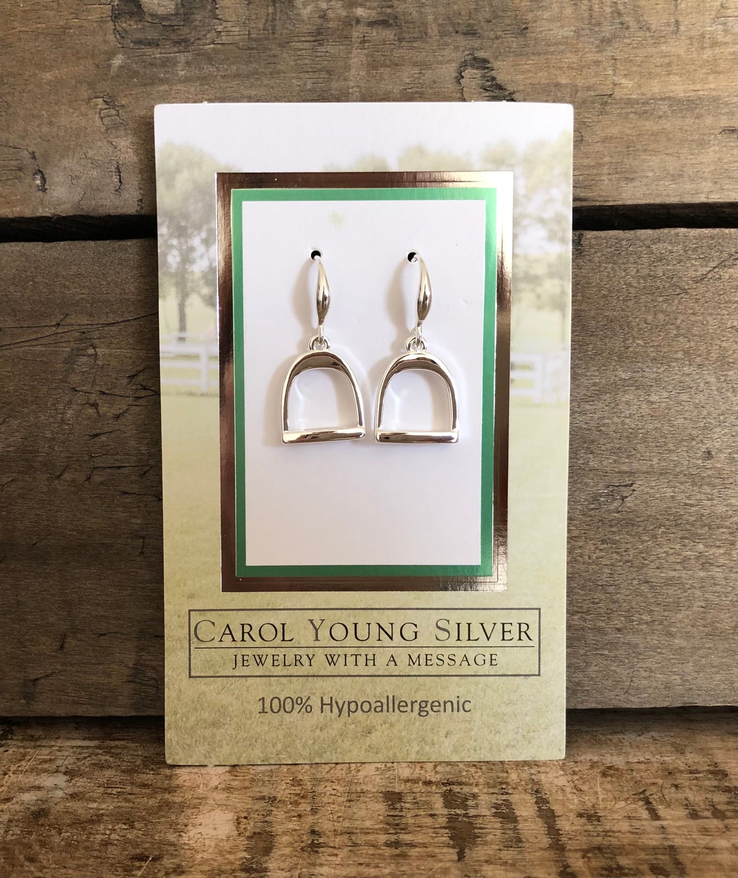 English Saddle Stirrup Earrings WIRE on CARD