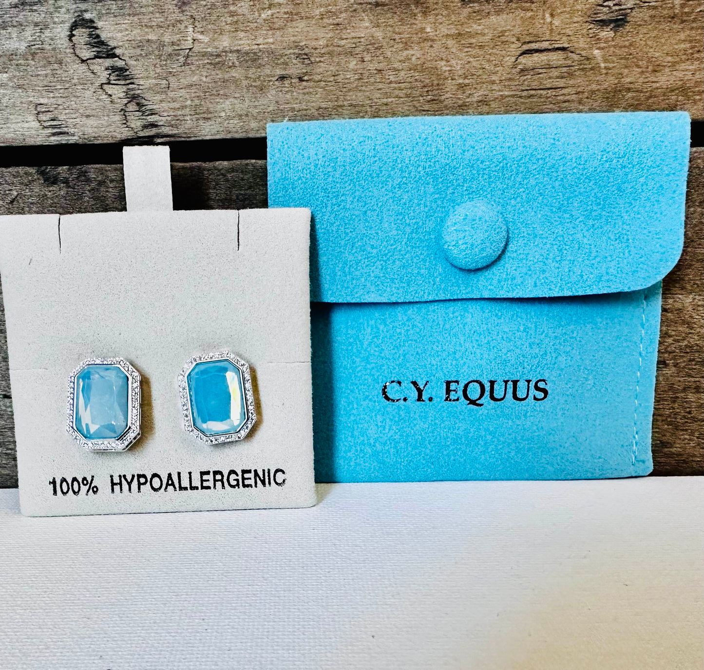BOLD Rectangle Aqua stone earrings POST