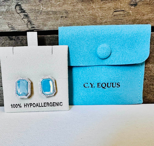 BOLD Rectangle Aqua stone earrings POST