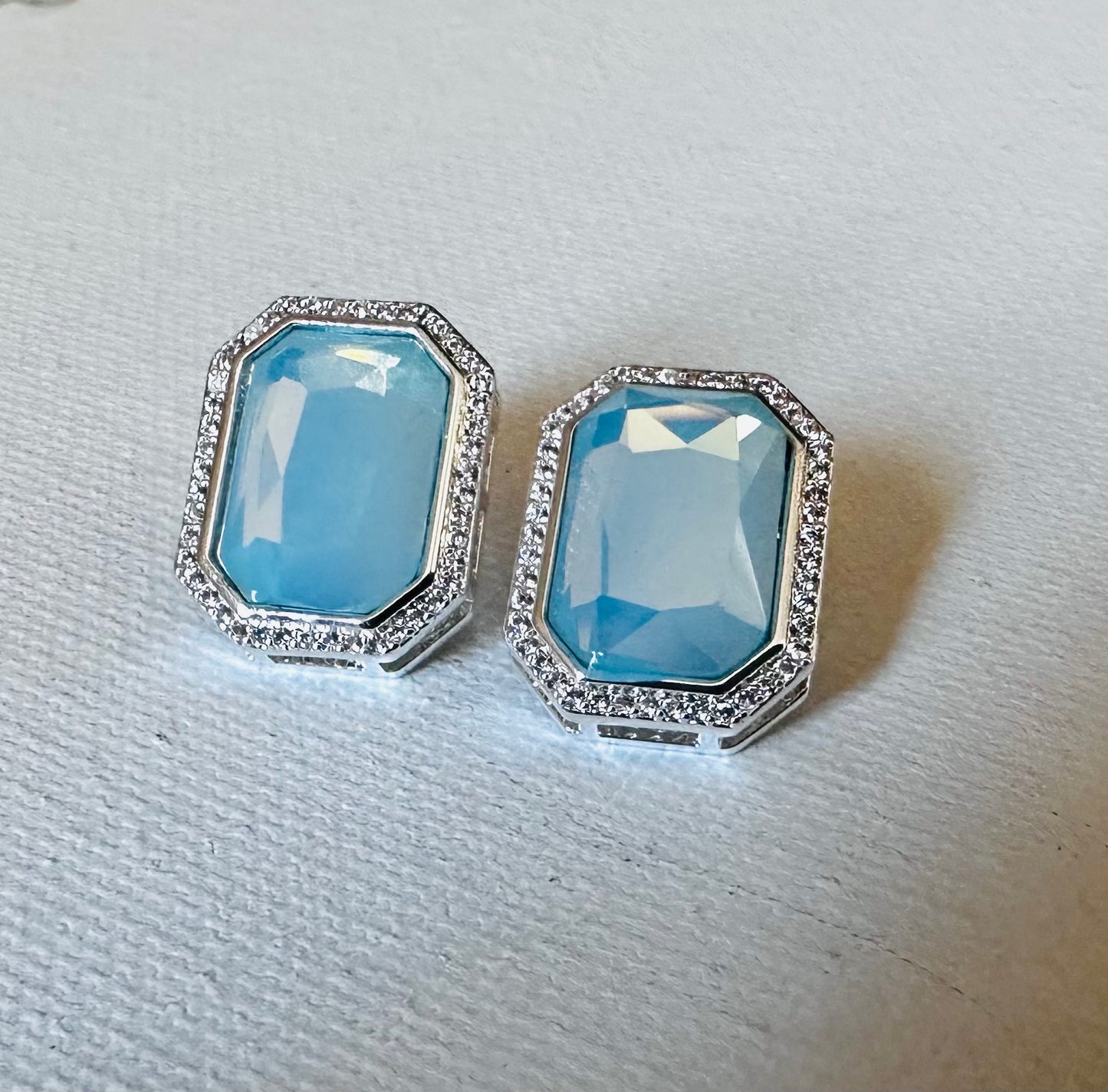 BOLD Rectangle Aqua stone earrings POST