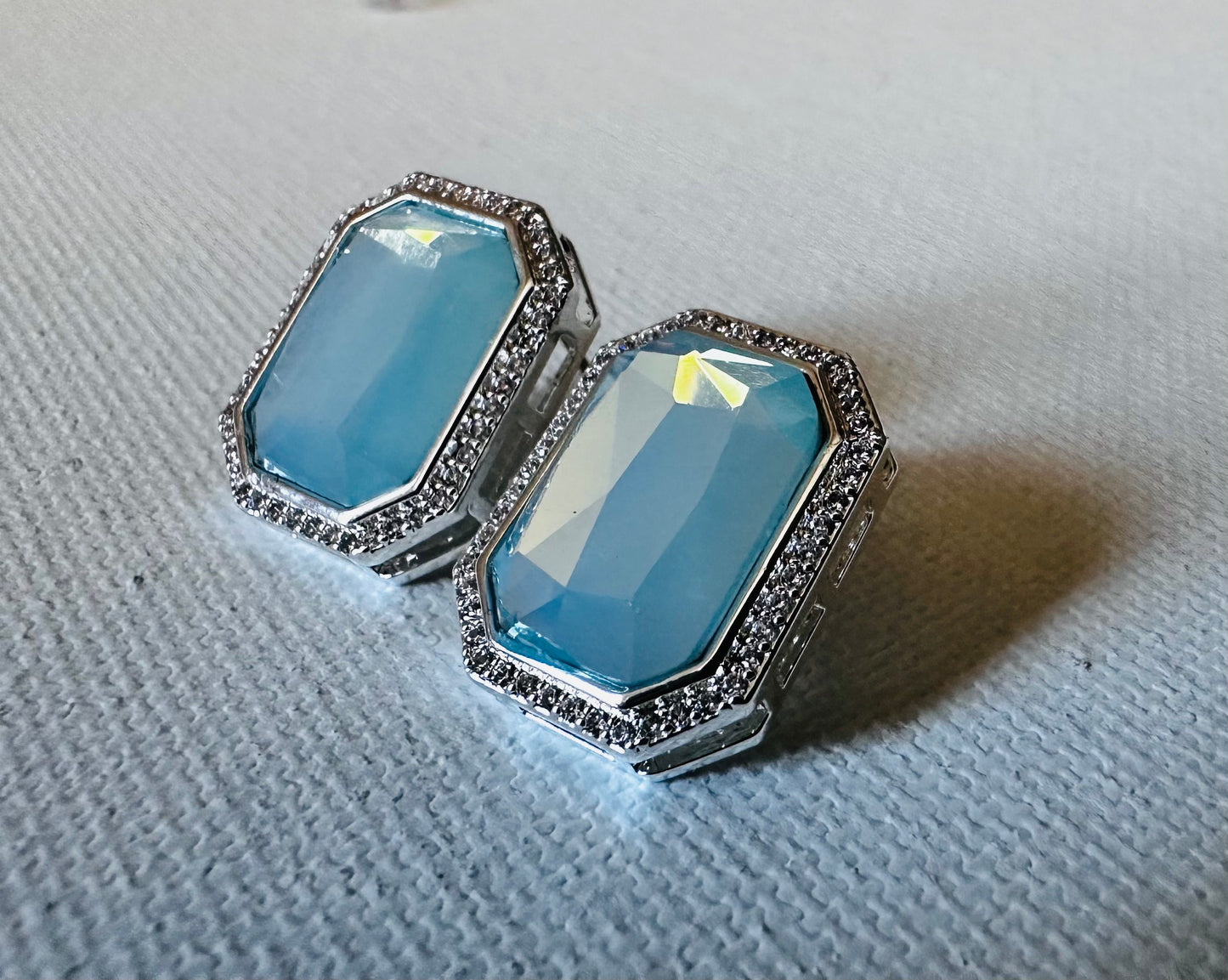 BOLD Rectangle Aqua stone earrings POST