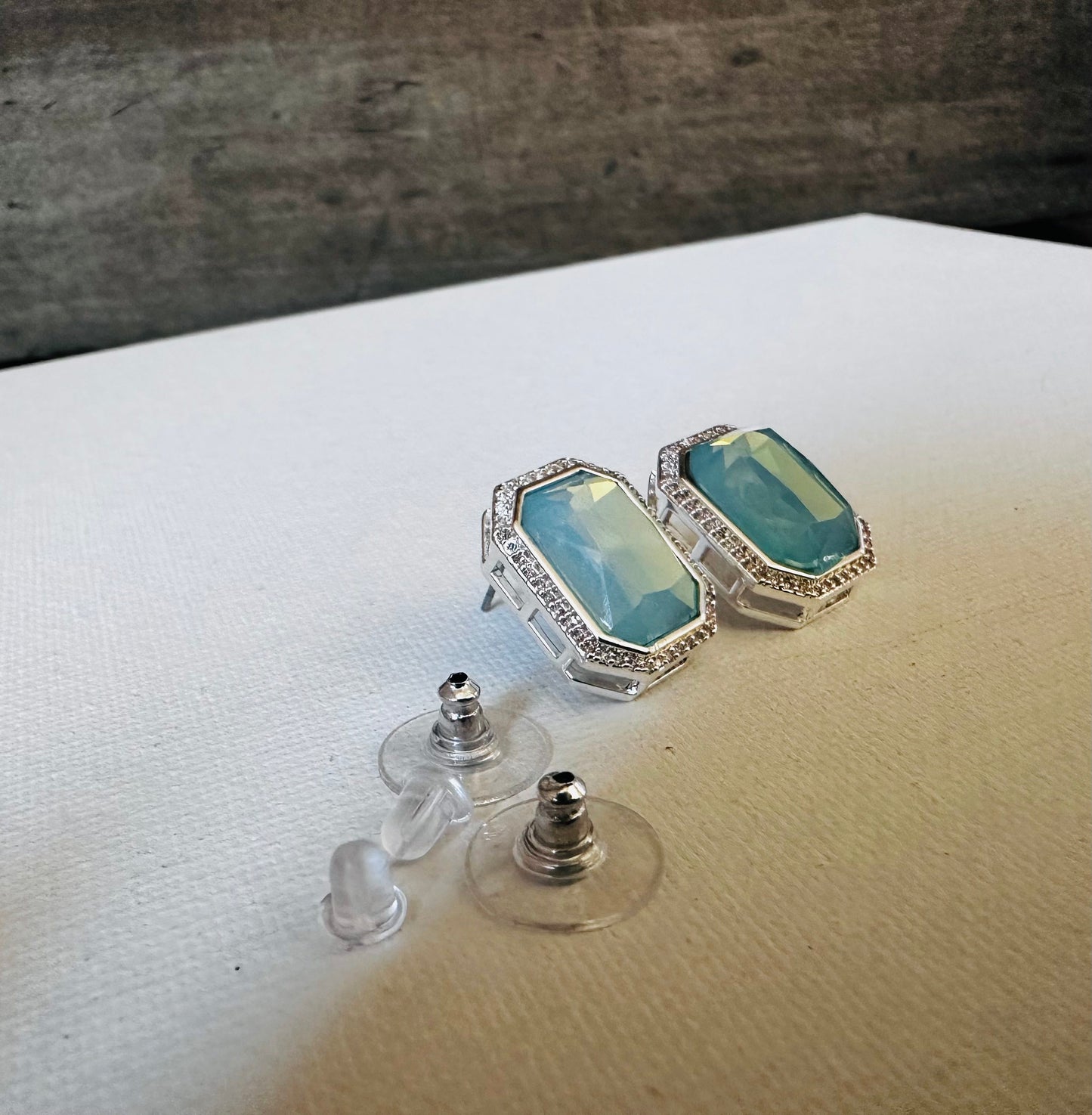 BOLD Rectangle Aqua stone earrings POST