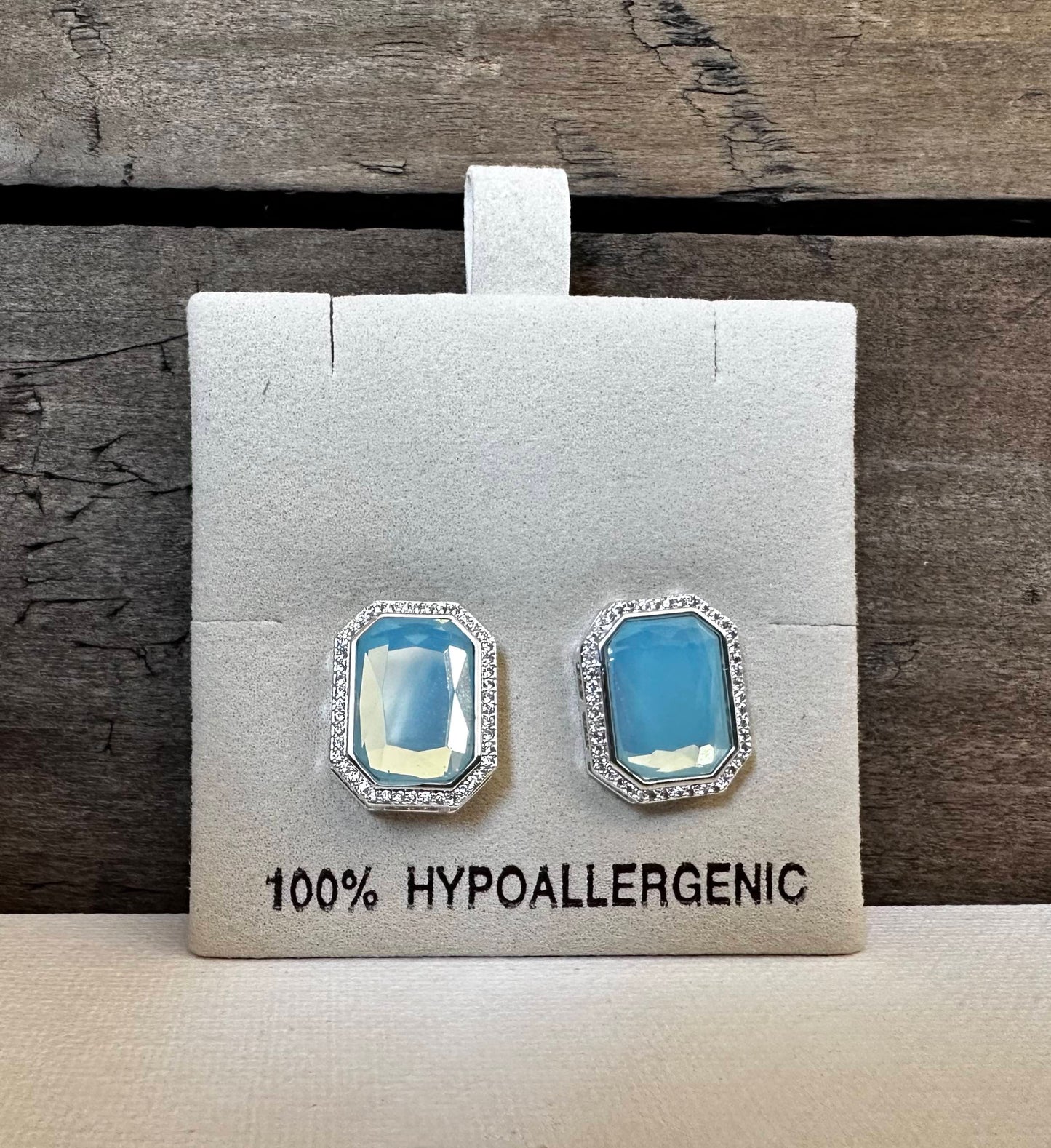 BOLD Rectangle Aqua stone earrings POST