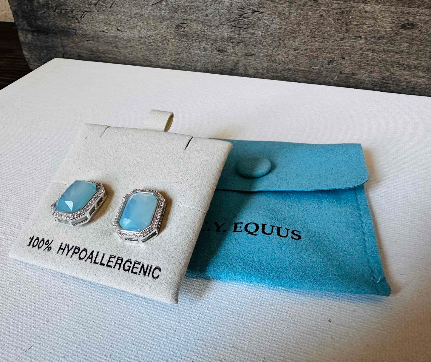 BOLD Rectangle Aqua stone earrings POST