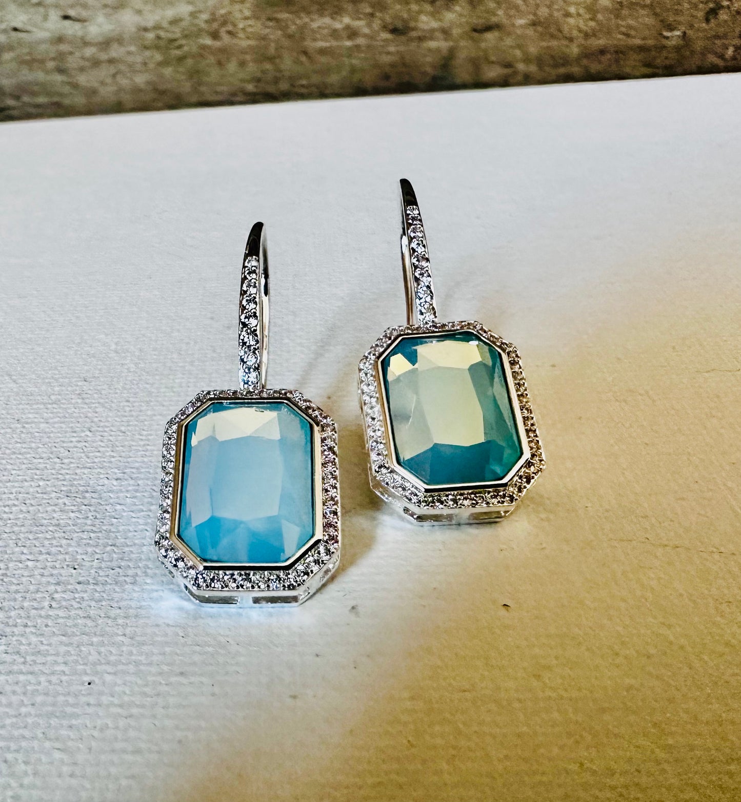 BOLD Aqua stone Earrings WIRE