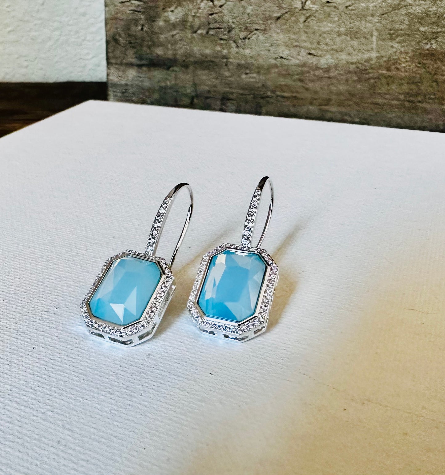 BOLD Aqua stone Earrings WIRE