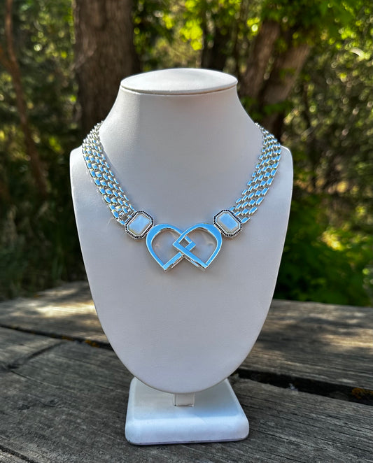 Bold/Modern English Saddle Stirrup Necklace/Mother of Pearl