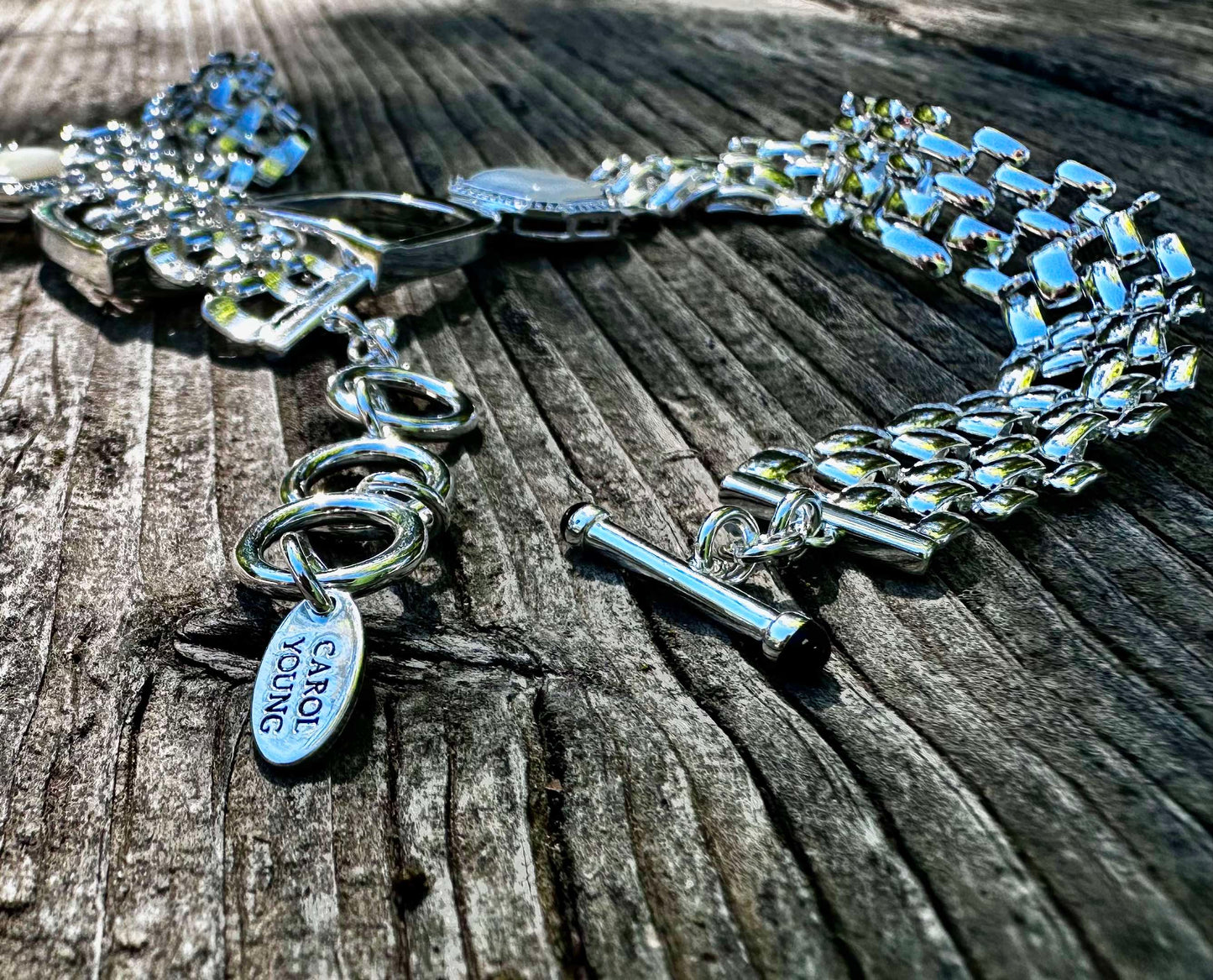 Bold/Modern English Saddle Stirrup Necklace/Mother of Pearl